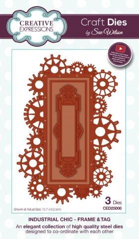 Frame and Tag Industrial Collection Steampunk Die By Sue Wilson Creative Expressions CED25006