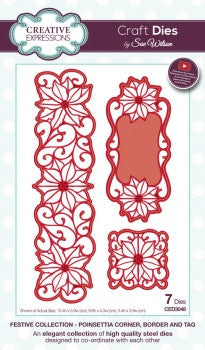 Poinsettia Corner, Border and Tag  Festive Collection Dies by Sue Wilson Creative Expressions CED3048