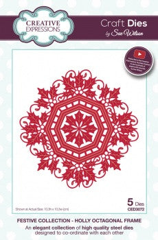 Holly Octagonal Frame Festive Collection Craft Dies by Sue Wilson Creative Expressions CED3072