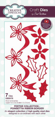 Poinsettia Ribbon Border Craft Dies Festive Collection by Sue Wilson Creative Expressions CED3175