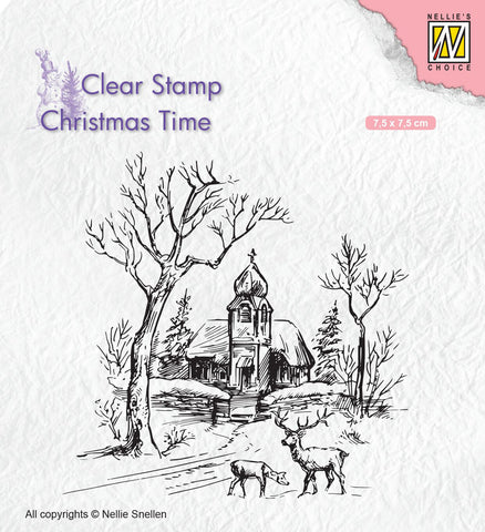 Church and Deer Clear Stamp Christmas Time Nellie Snellen CT027