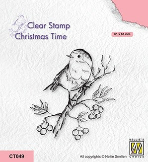 Robin on Berrie Branch Clear Stamp Christmas Silhouette From Nellie's Choice By Nellie Snellen CT049