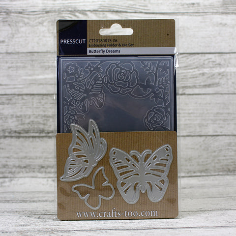 Butterfly Dreams Die and Embossing Folder Set By Presscut from Crafts Too CT20180815-06
