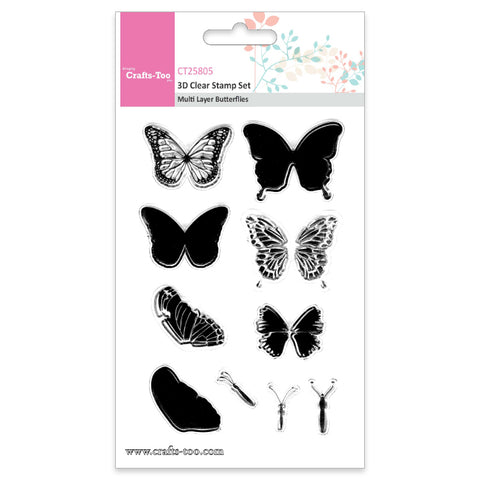 Butterflies 3D Clear Stamp Set Multi Layer (10pcs) Crafts Too CT25805