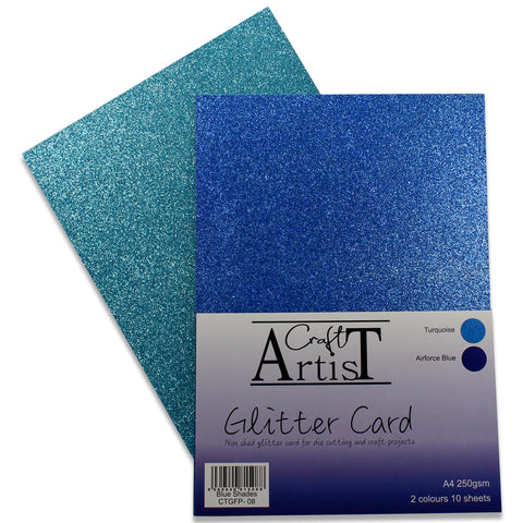 Turquoise / Blue None Shed Glitter Card A4 250gsm 10 Sheets Craft Artist Craft Too CTGFP-08