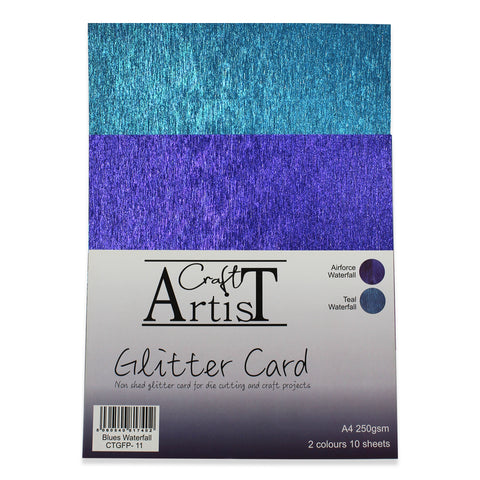 Blue Waterfall Glitter Card A4 Blue and Teal John Next Door By Craft Artist CTGFP-11
