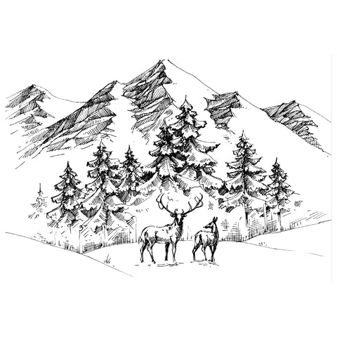 Deer Mountain Scene Stamp By Two Jays Stamps CTJJ107