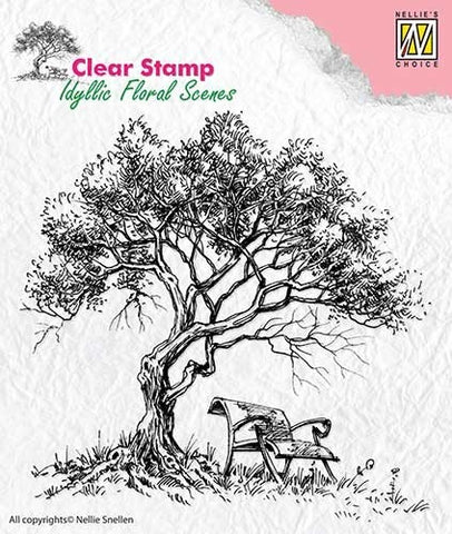 Tree with Bench Clear Stamp Idyllic Floral Scenes Nellie Snellen IFS007