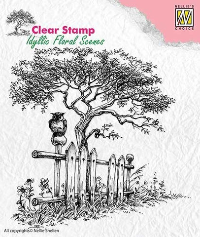 Nellie Snellen Clear Stamp Idyllic Floral Scenes - Tree with Fence  IFS008