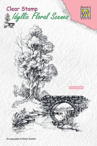 Scene with Stream and Bridge Clear Stamps Idyllic Floral Scene Nellie Snellen IFS011