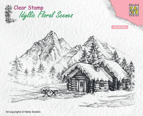 Nellie Snellen Clear Stamp Idyllic Floral Scenes - Snowy Landscape with Cottage IFS015