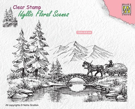 Horse and Cart Clear Stamp Idyllic Floral Scenes Nellie Snellen IFS022