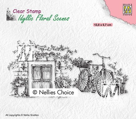 Old Door with Bike Clear Stamp Idyllic Floral Scenes Nellie Snellen IFS033