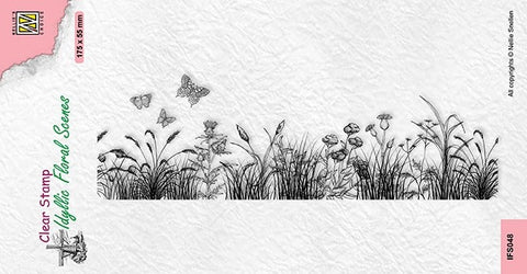 Meadow with Butterflies Clear Stamp Idyllic Floral Scenes Nellie Snellen IFS048