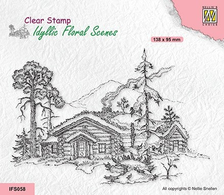 Wintery Scene with House and Trees Clear Stamp Idyllic Floral Scenes By Nellie Snellen Nellies Choice IFS058