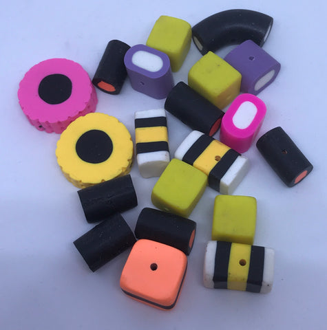 Liquorice Allsorts Polymer Clay Beads Assorted Large Approx 20pcs Beads TRC387.