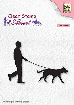 Man with Dog Clear Stamps Silhouette Nellie Snellen SIL070