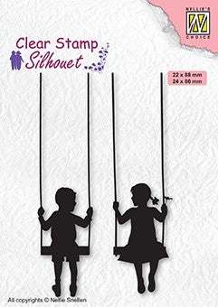 Boy and Girl Swinging Nellie Snellen Clear Stamps Silhouette SIL076