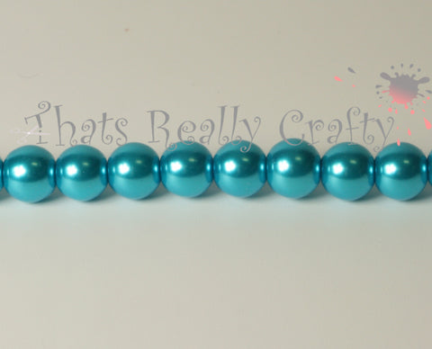 Dark Turquoise Pearlised Glass Pearl Beads 8mm TRC002