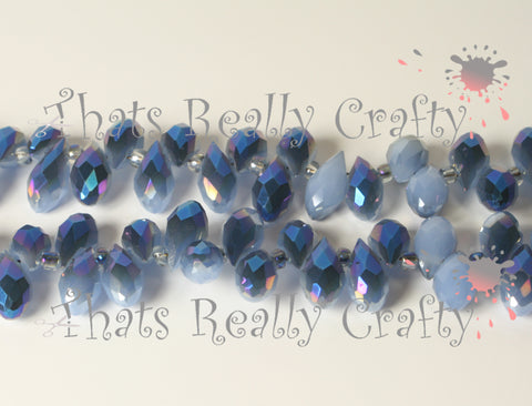 Jade Glass Beads Cornflower Blue Half Rainbow Plated 12 x 6 x 6mm TRC016