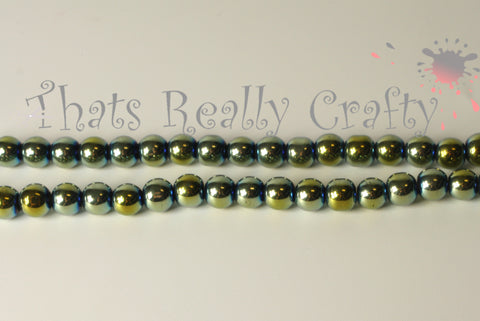 Mardi Gras Glass Beads Green 6mm TRC030