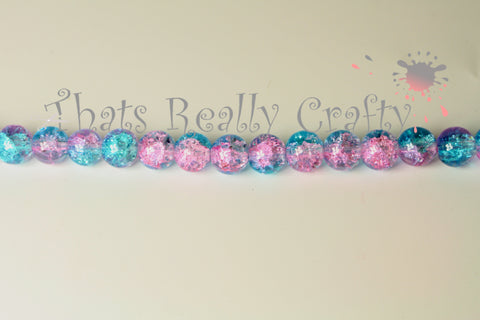 Pink and Blue Crackle Glass Round beads 8mm Approx 52pcs TRC036