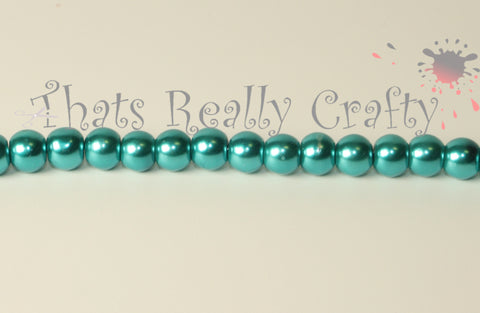 Teal Pearlised Glass Pearl Beads 6mm TRC076