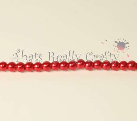 Fire Brick Red Pearlised Glass Pearl Beads 6mm TRC081