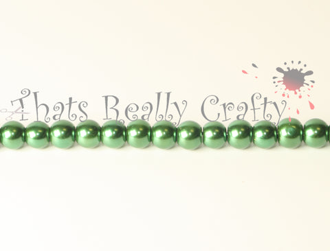 Dark Green Pearlised Glass Pearl Beads 6mm TRC085