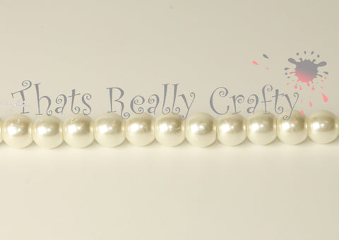 Ivory Pearlised Glass Pearl Beads 8mm Approx 55pcs. TRC086
