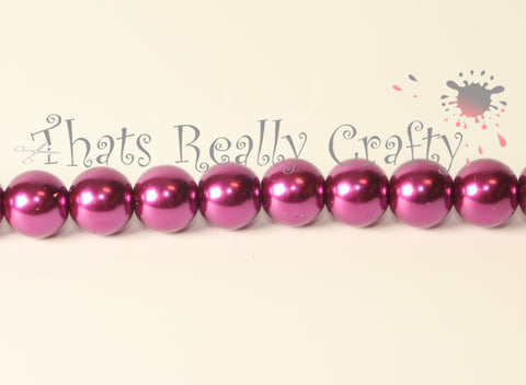 Magenta Pearlised Glass Pearl Beads 10mm TRC087