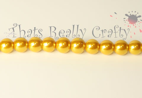 Bright Gold Pearlised Glass Pearl Beads 8mm TRC089
