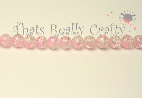 Pink Crackled Glass Round Beads 8mm TRC095