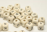 Letter Wooden Square Beads Black Lettering - White Beads 10mm TRC208