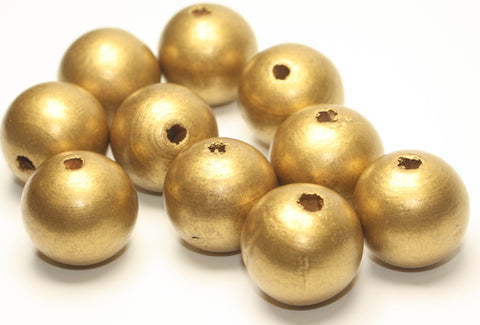 Gold Wooden Round Beads 25mm Approx 10pcs TRC215