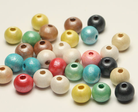 Mixed Colours Wooden Round Beads 7-9mm Approx 100pcs TRC219