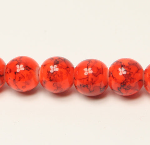 Red Orange Drawbench Glass Round Beads 8mm Approx 50pcs. TRC239