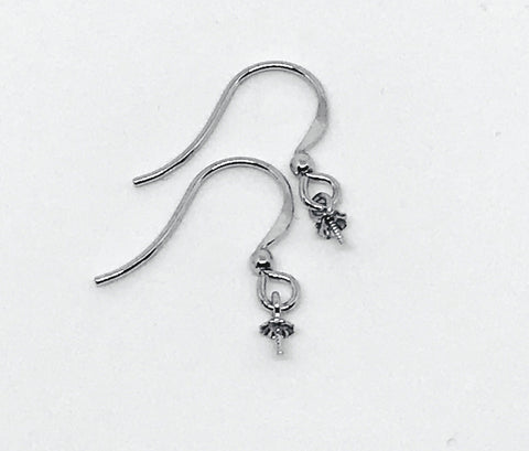 Sterling Silver Earring Hooks with Pendant Bail For Half Drilled Beads 1 Pair TRC393