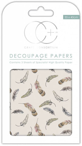 Falling Feathers Decoupage Paper 35 x 40cm pk 3 By Craft Consortium CCDECP268