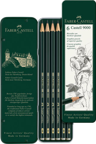 Castell 9000 6 Graphite Pencils of Superior Quality HB to 8B Faber-Castell #119063