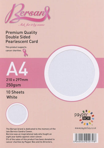 White Bersan Premium Pearlescent card 250gsm 10 Sheets